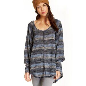 Free People Hacci Carolina Striped Pullover Sweater Blue/Grey L Boho Relaxed